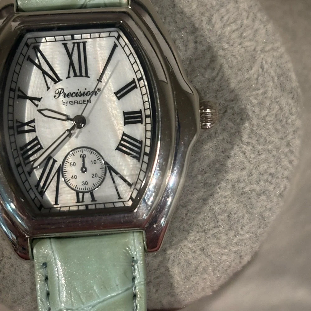 Precision by Gruen w/ Mint Green Leather-Strap Watch